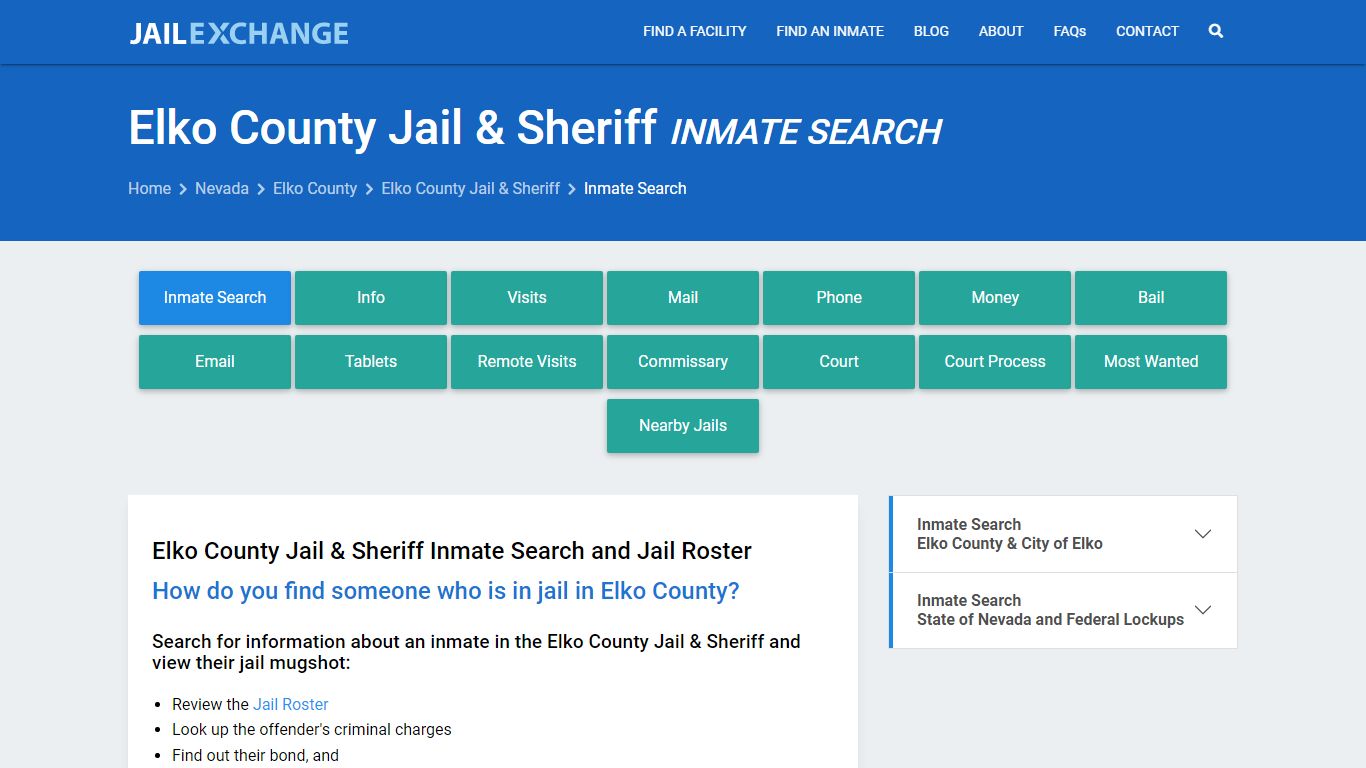 Elko County Jail & Sheriff Inmate Search - Jail Exchange