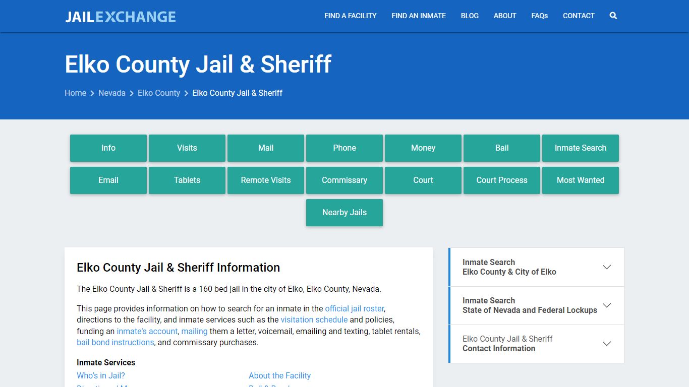 Elko County Jail & Sheriff, NV Inmate Search, Information